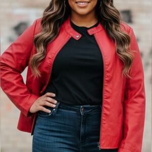 Baccini Women's Vibrant Red Faux Leather Jacket Nwot Pit=27 L=26